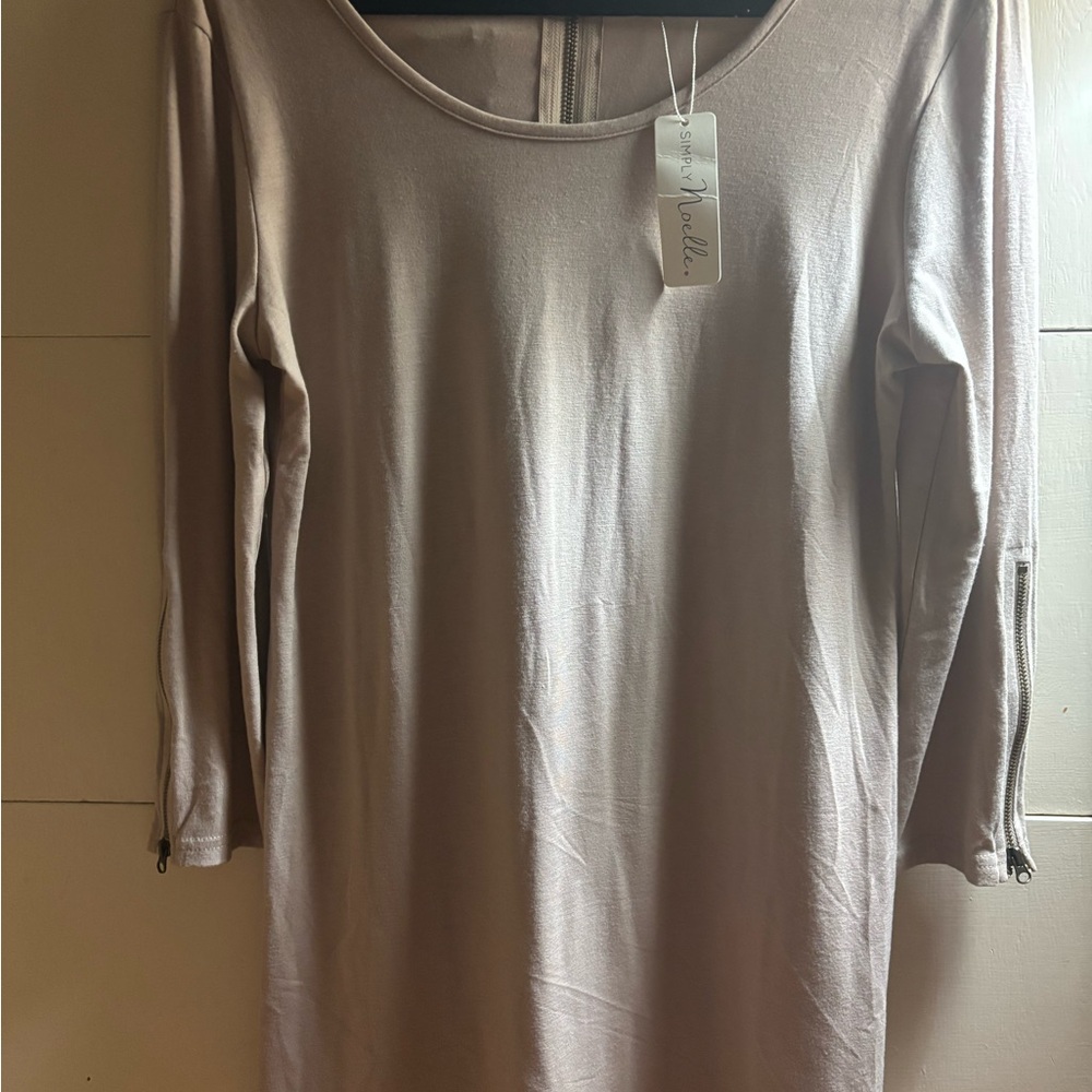Simply Noelle Tan Sheath Dress Long Sleeve Scoop Neck